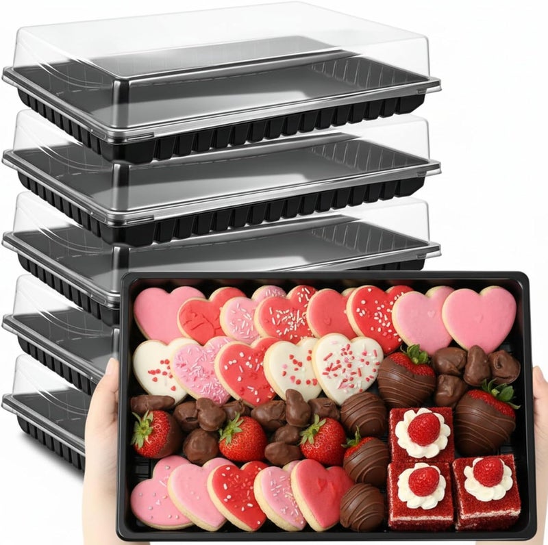 Shellwei 5 Pack Extra Large Valentine's Day Charcuterie Board with Lids 15 x 10 Inch Catering Cookie Trays Plastic Serving Tray Fruit Chocolate Desserts Reusable Platter for Travel Valentine Party - Image 1
